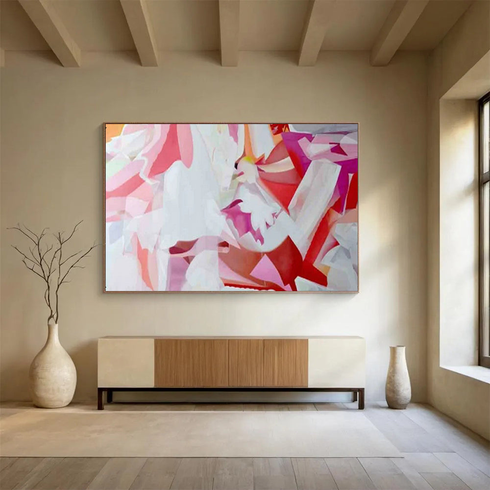 “Pink - White Abstract Shapes” - Cubist - Inspired Abstract Painting On Canvas PT1585