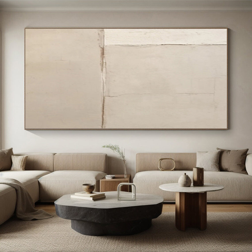 “Beige Minimalist Textured Canvas” - Beige Abstract Painting On Canvas PS0538