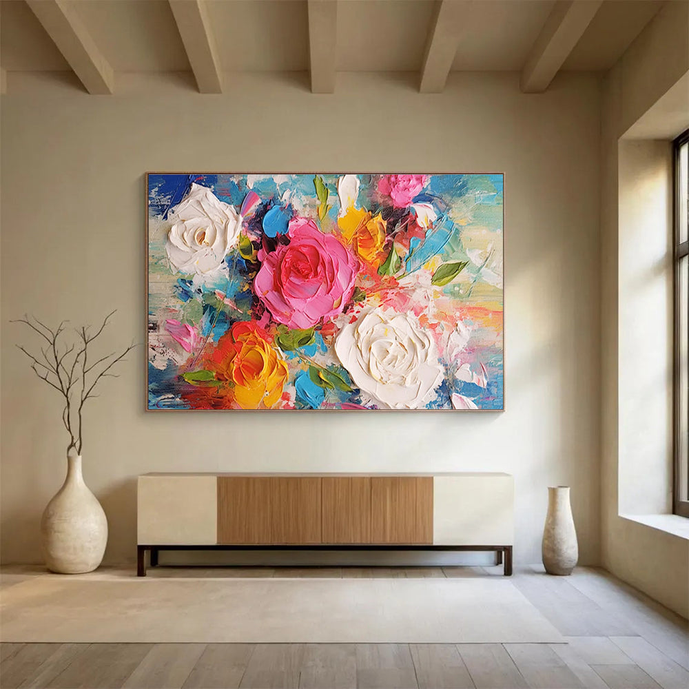 “Textured Rose Bouquet” - Impasto Oil Painting On Canvas DKS884
