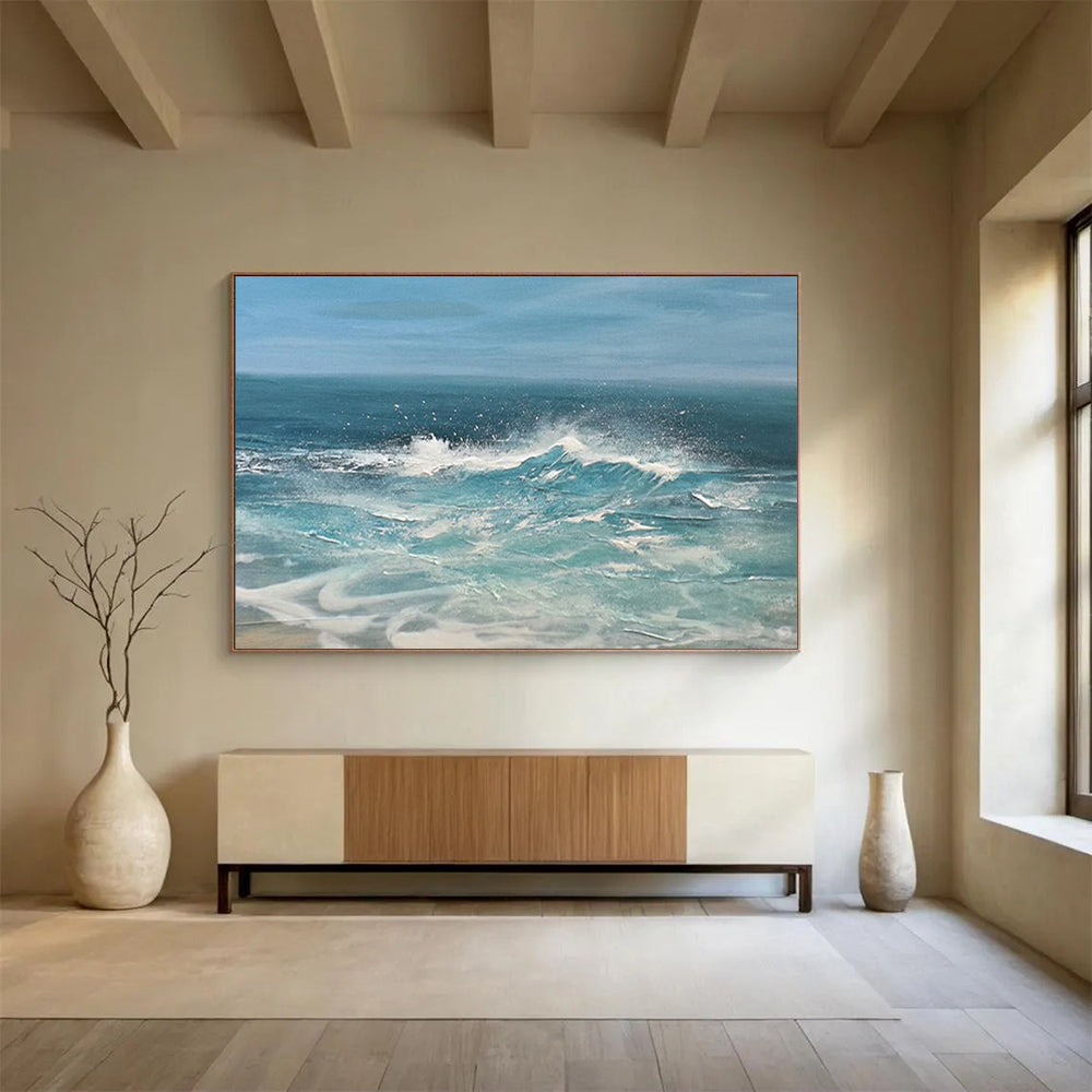 “Dynamic Ocean Wave in Blues and Whites” - Realistic Marine Oil Painting On Canvas PT025