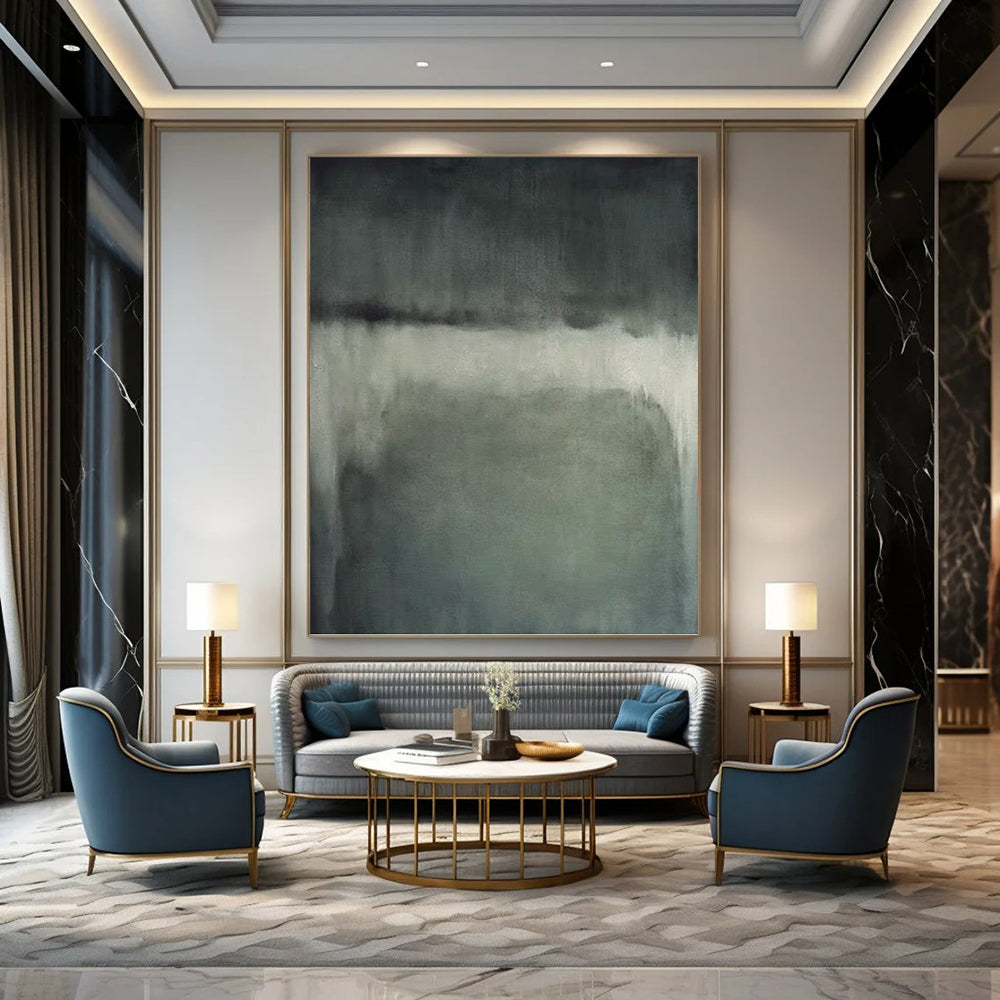 “Grey - Green Abstract Wash” - Minimalist Abstract Painting On Canvas PT1193