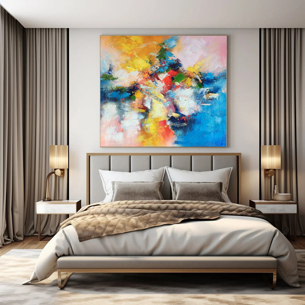 Yellow, Orange, Red, Green, Blue, Pink with Explosive Strokes "Festival Blaze" Abstract Painting On Canvas PS1393