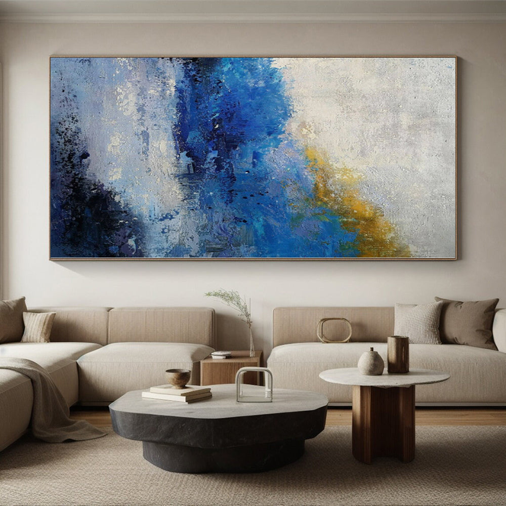 “Blue - Yellow Abstract Coastal Breeze” - Vivid Seascape Painting On Canvas PS0355