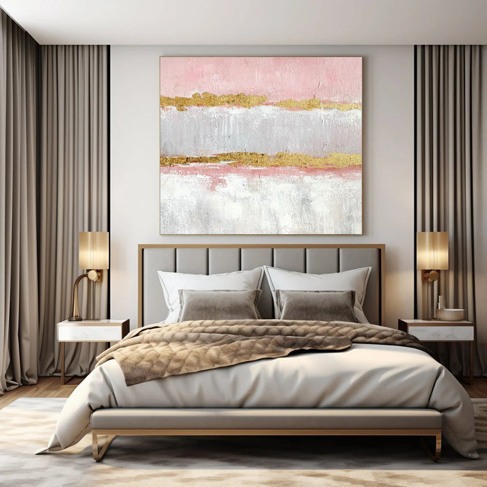 “Pink - Gold Striped Elegance” - Glam Abstract Painting On Canvas PS0207