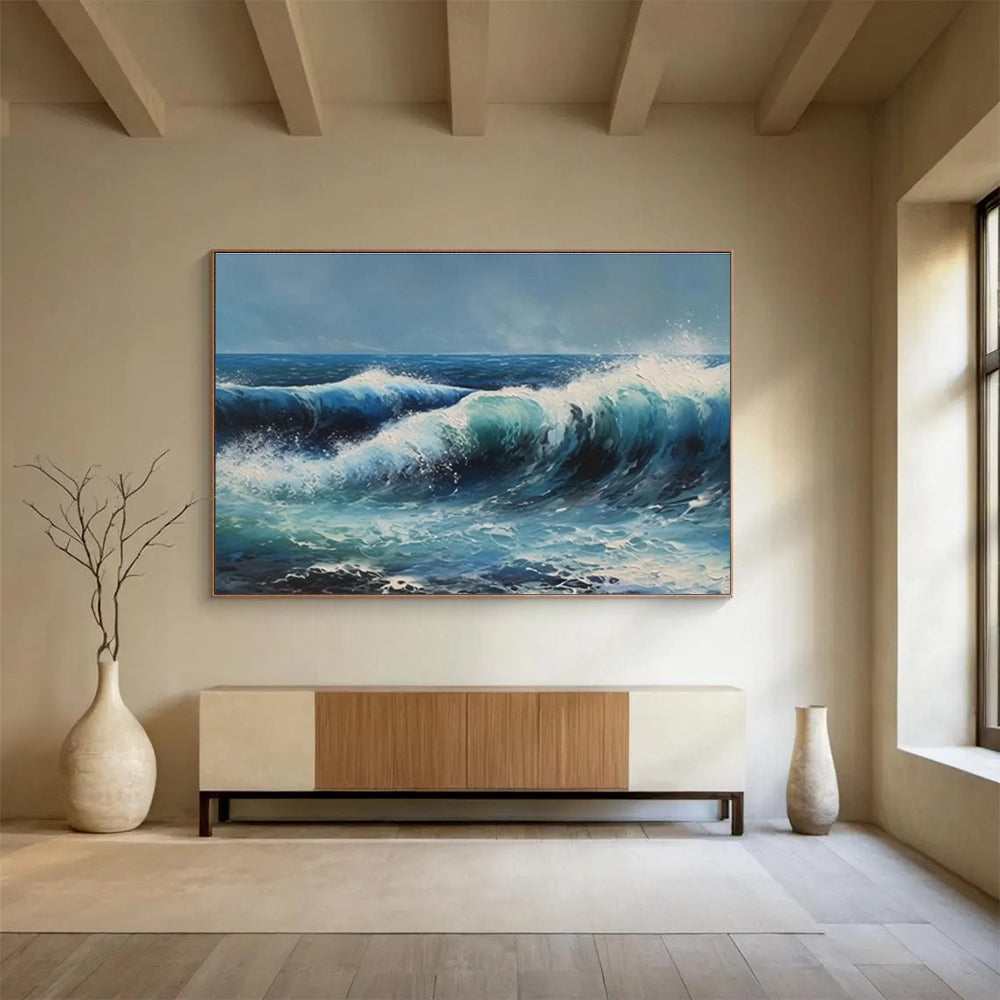 Vibrant Ocean Waves in Blues - Realistic Seascape Painting On Canvas DKS324