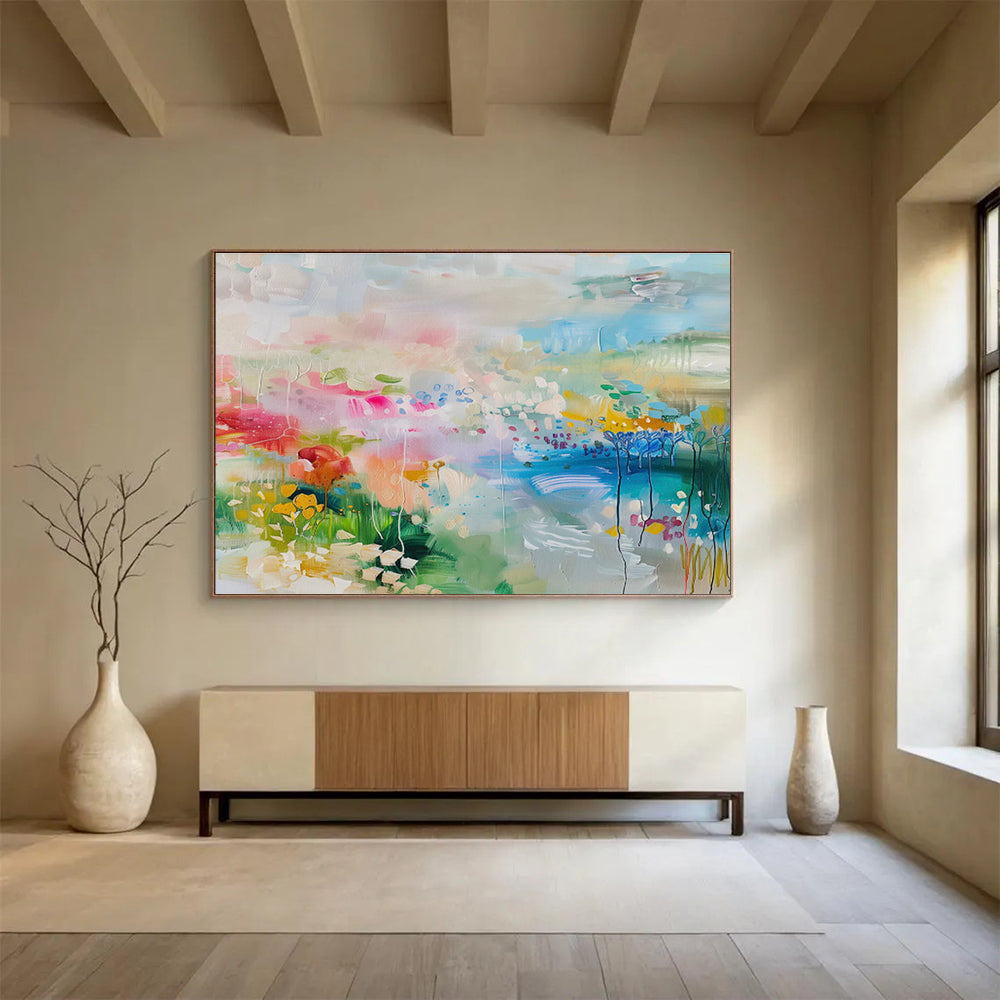 “Whimsical Colorful Landscape” - Abstract Scenic Painting On Canvas DKS494