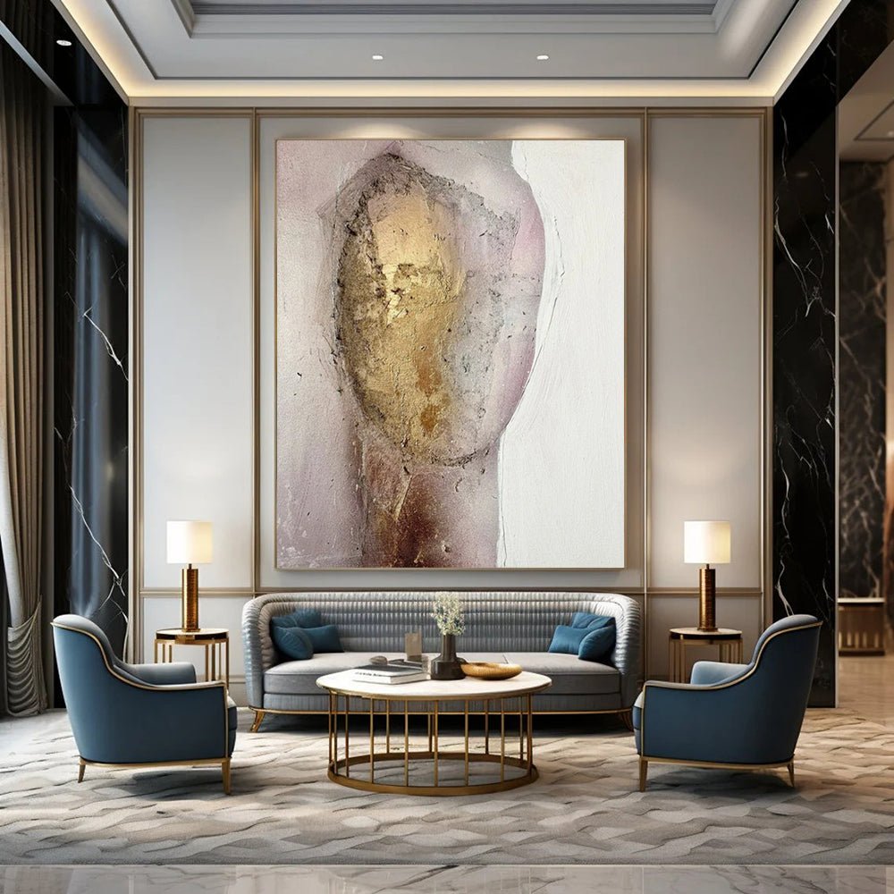 “Gold and Pink Textured Figure” - Mixed - Media Abstract Painting On Canvas PT2222