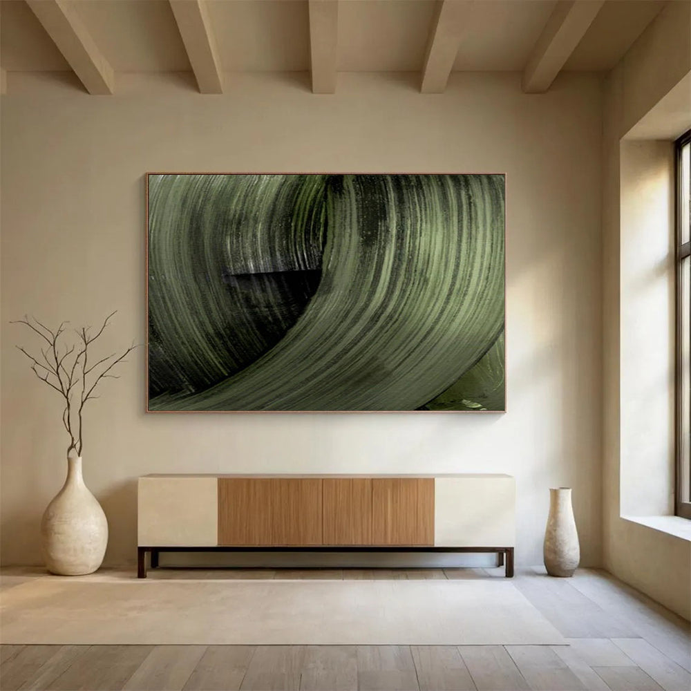 “Dark Green Swirling Abstract” - Expressive Abstract Painting On Canvas PT123
