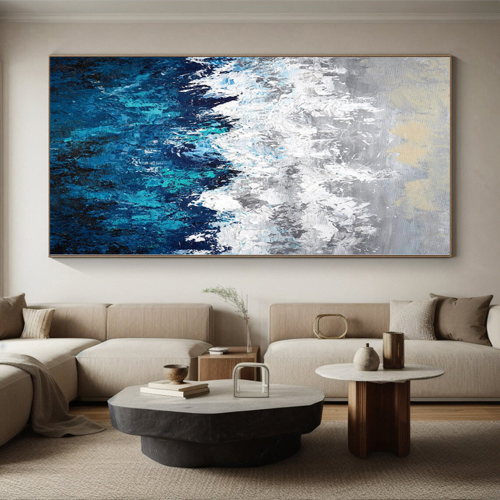 “Grey - Blue Abstract Mountain - like Scene” - Impressionistic Abstract Painting On Canvas PS0286