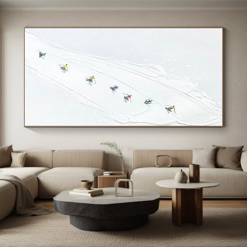 “Colorful Ski Slope” - Multicolor, White Abstract Sports Painting On Canvas PS0734