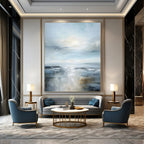 Soft Blue - Gray Calm Seascape Impressionistic Landscape Painting On Canvas DS059