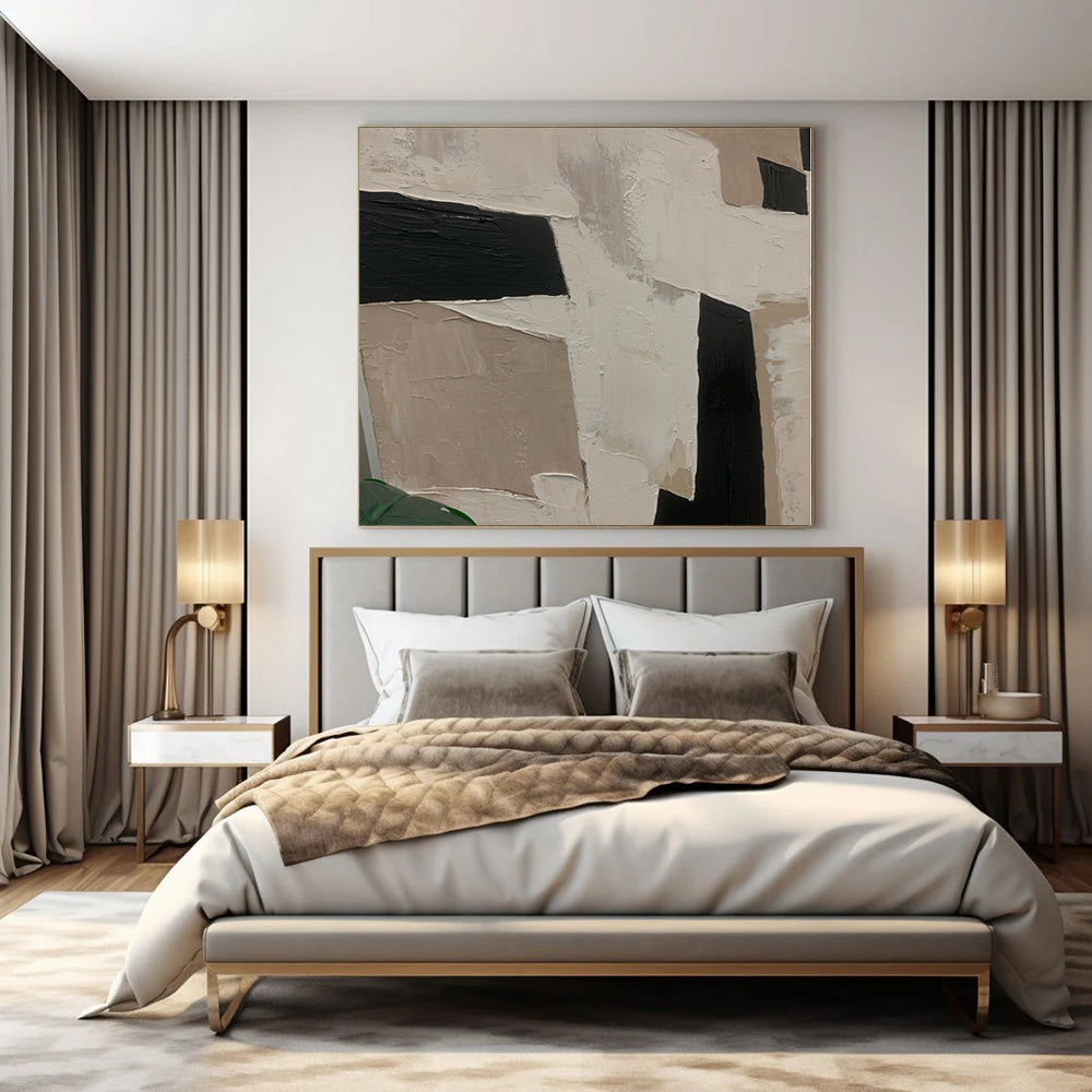 “Black - White - Beige Geometric Abstract” - Modern Abstract Painting On Canvas PS0107