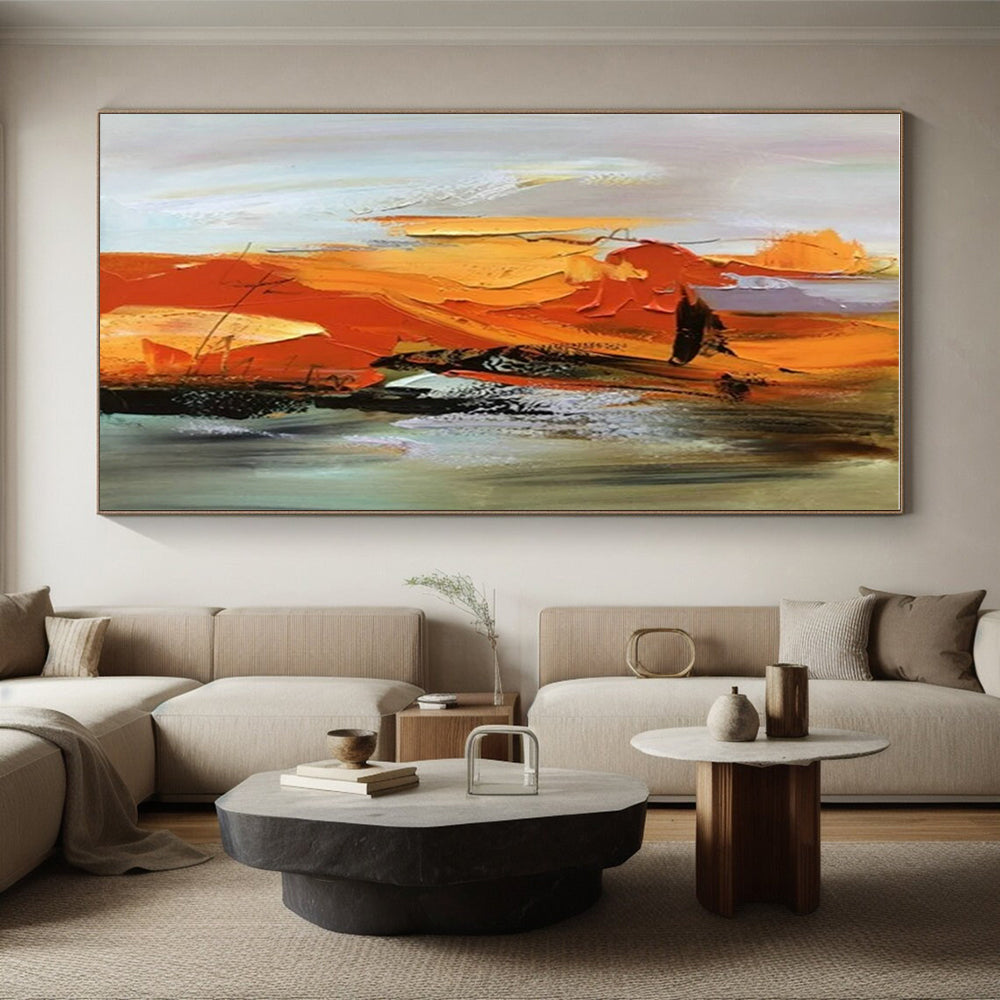 “Vibrant Orange Fusion” - Orange, Yellow, Gray Abstract Energetic Painting On Canvas PS0615