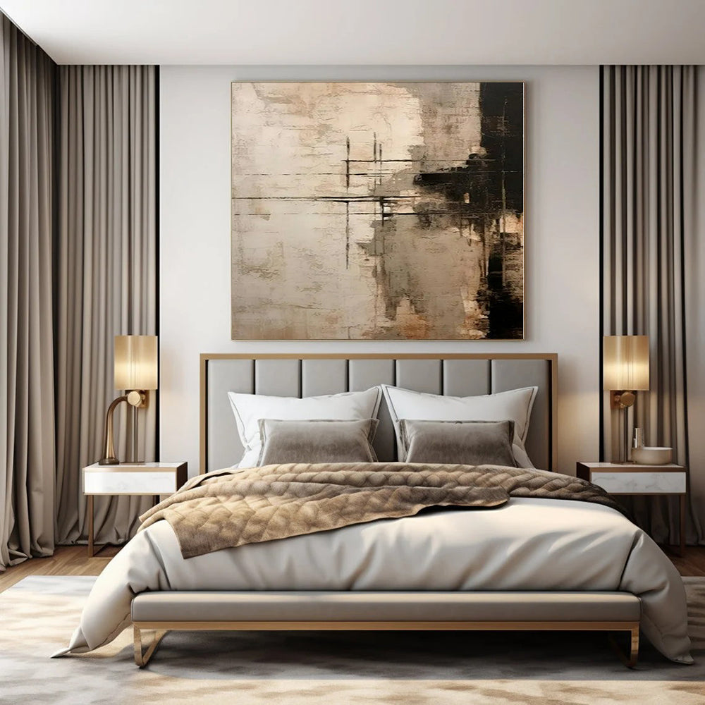 Neutral Tones Grid Abstract - Subtle Lines and Blocks Painting On Canvas PS1215