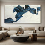 “Blue - White Abstract Flowing Ribbons” - Graceful Abstract Painting On Canvas PS0349