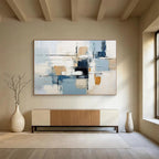 “Soft Blue and Beige Abstract Blocks” - Minimalist Abstract Painting On Canvas PT092
