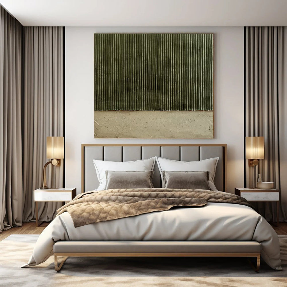 Green, Beige with Vertical & Horizontal Textures "Nature’s Divide" Abstract Painting On Canvas PS1382