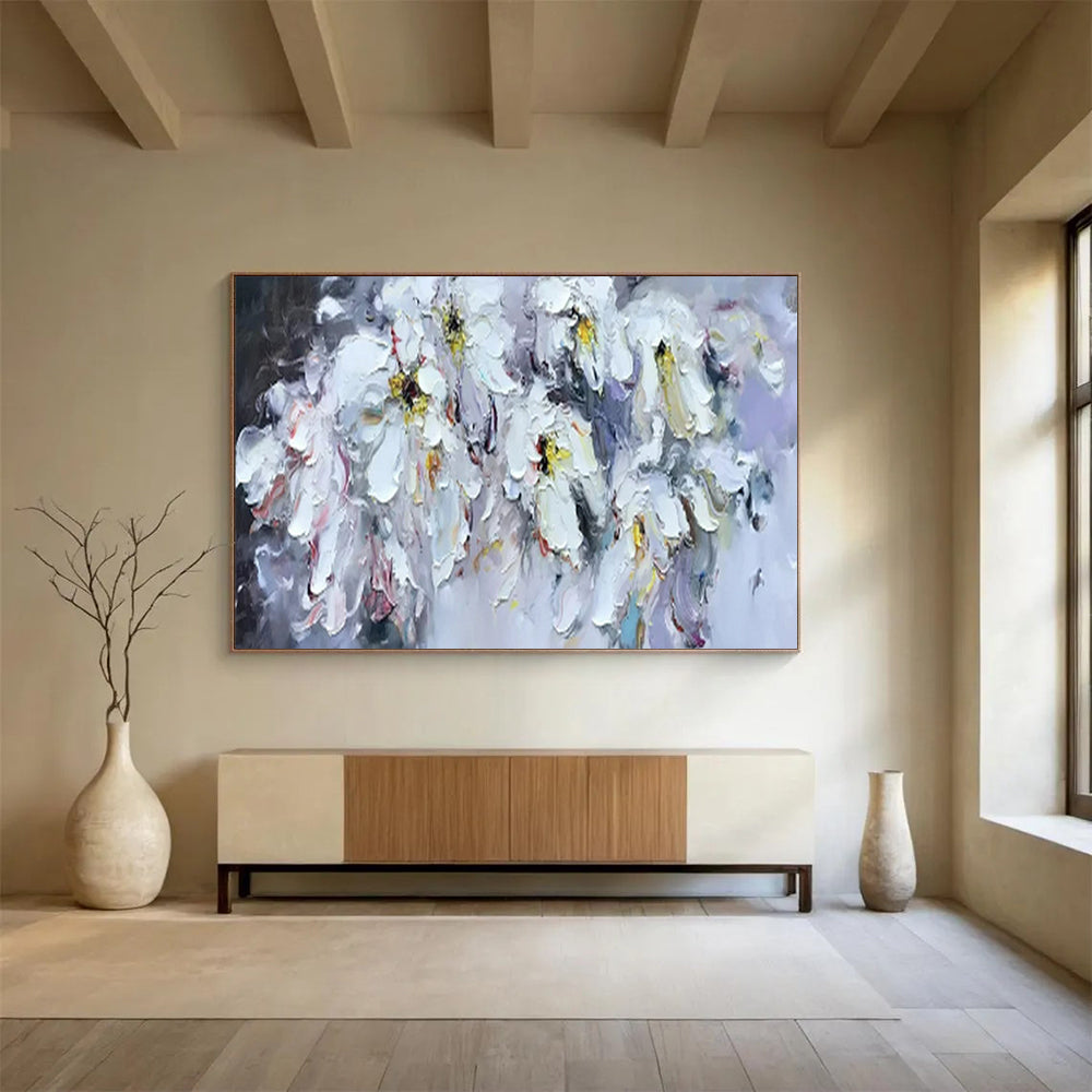 “White Flowers with Colorful Accents” - Impasto Floral - Painting On Canvas PT1763