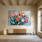 “Colorful Abstract Tulips” - Vibrant Blooms “Lively Bouquet” Painting On Canvas PT1662