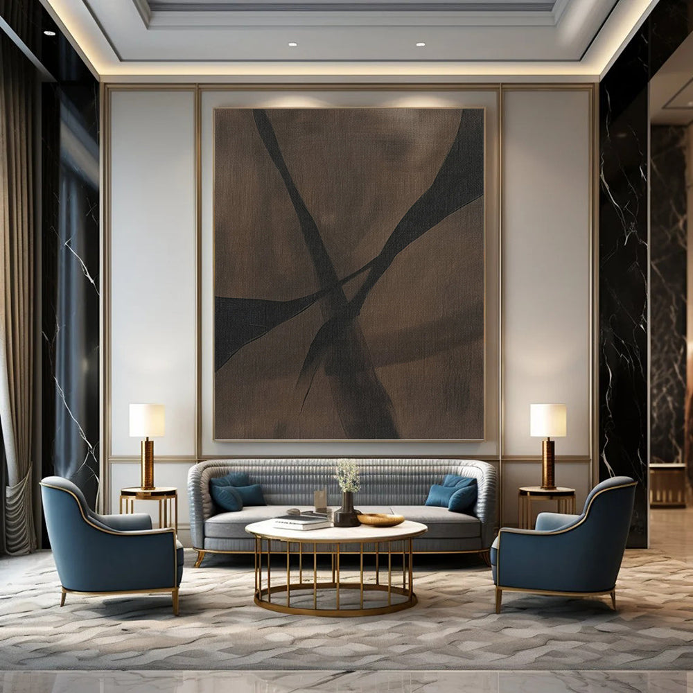 “Brown - Black Curved Crossings” - Abstract Expressionist Painting On Canvas PT1159