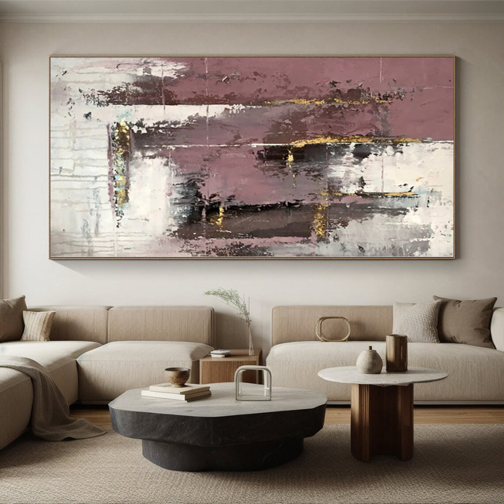 “Purple - Gold Abstract Textured Layers” - Opulent Abstract Painting On Canvas PS0366