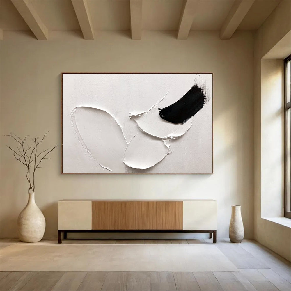 “White - Black Abstract Forms” - Minimalist Oil Painting on Canvas DKS909