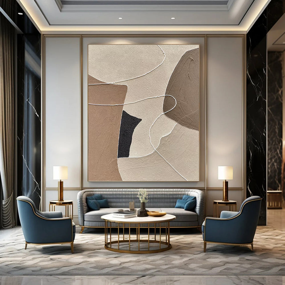 “Neutral Shape - Line Abstract” - Minimalist Abstract Painting On Canvas PT1313