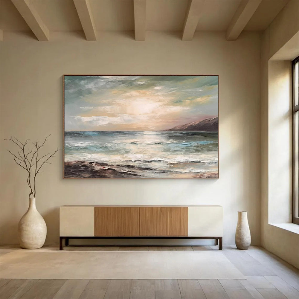 “Muted - Tone Seaside Sunset” - Soft - Hues Painting On Canvas PT1546