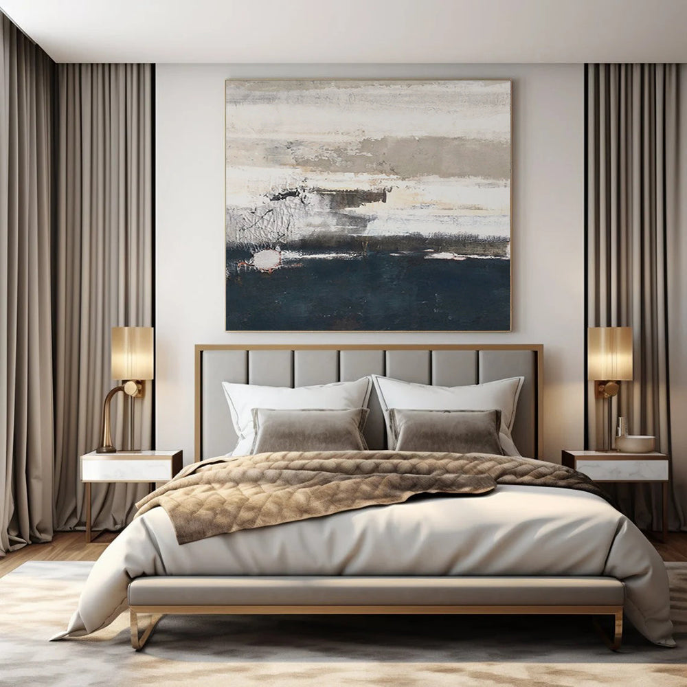 “Gray - White - Blue Textured Seaside” - Dreamy Abstract Painting On Canvas PS0131