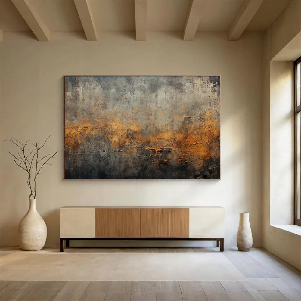 Gray and Orange Textured Abstract - Industrial - inspired Abstract Painting On Canvas DKS369