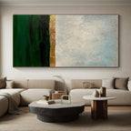 “Gold - Green Sea Horizon” - Green, Gray, Gold, Blue Abstract Seascape Painting On Canvas PS0644