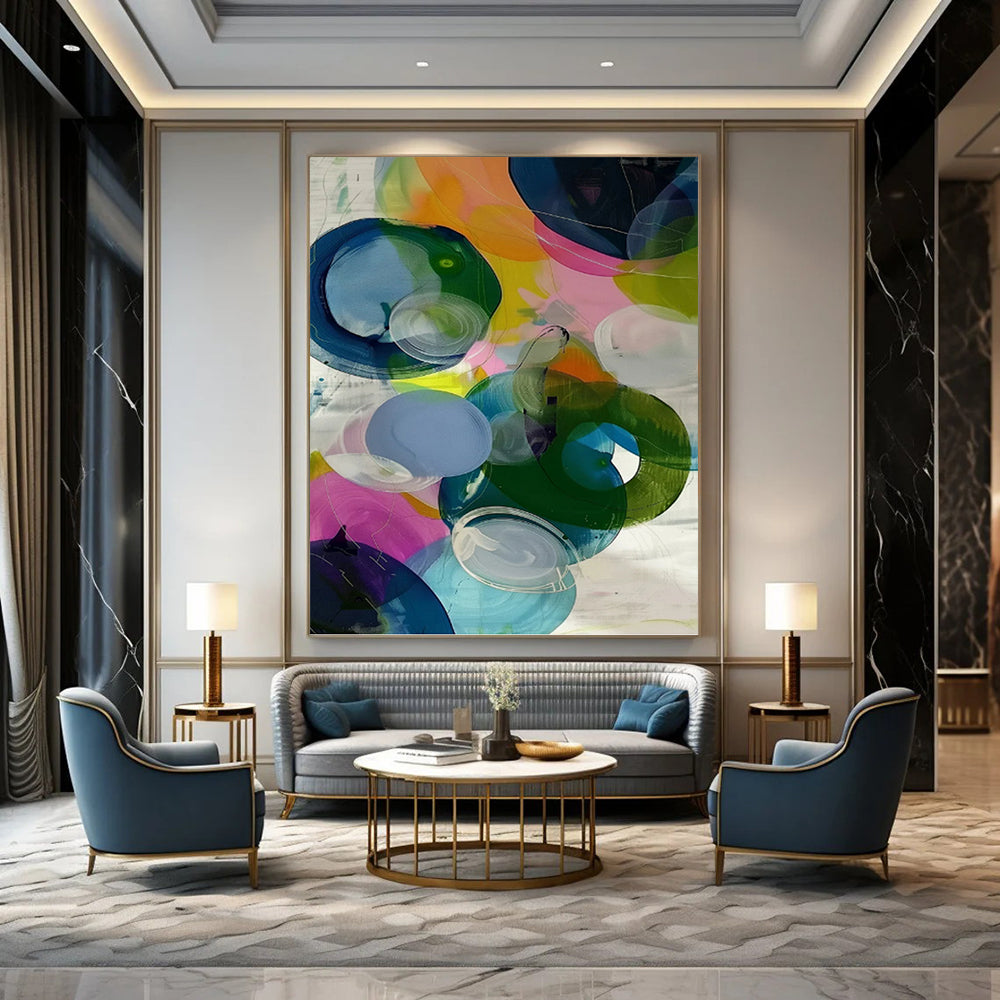 “Colorful Transparent Circles Abstract” - Playful Contemporary Painting On Canvas PT0999