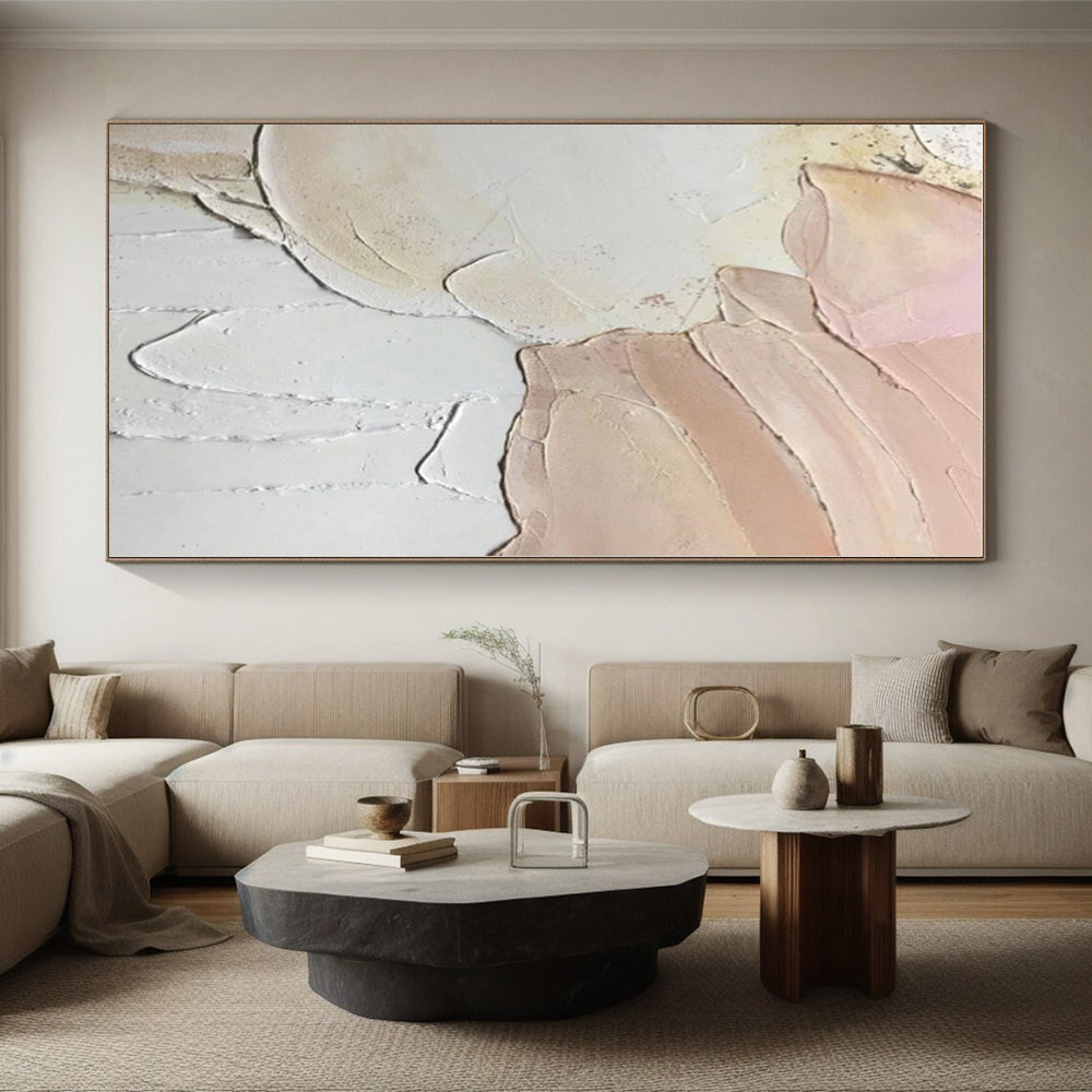 “Soft Pink & White Textured Art” - Textured Abstract Painting On Canvas PS0409