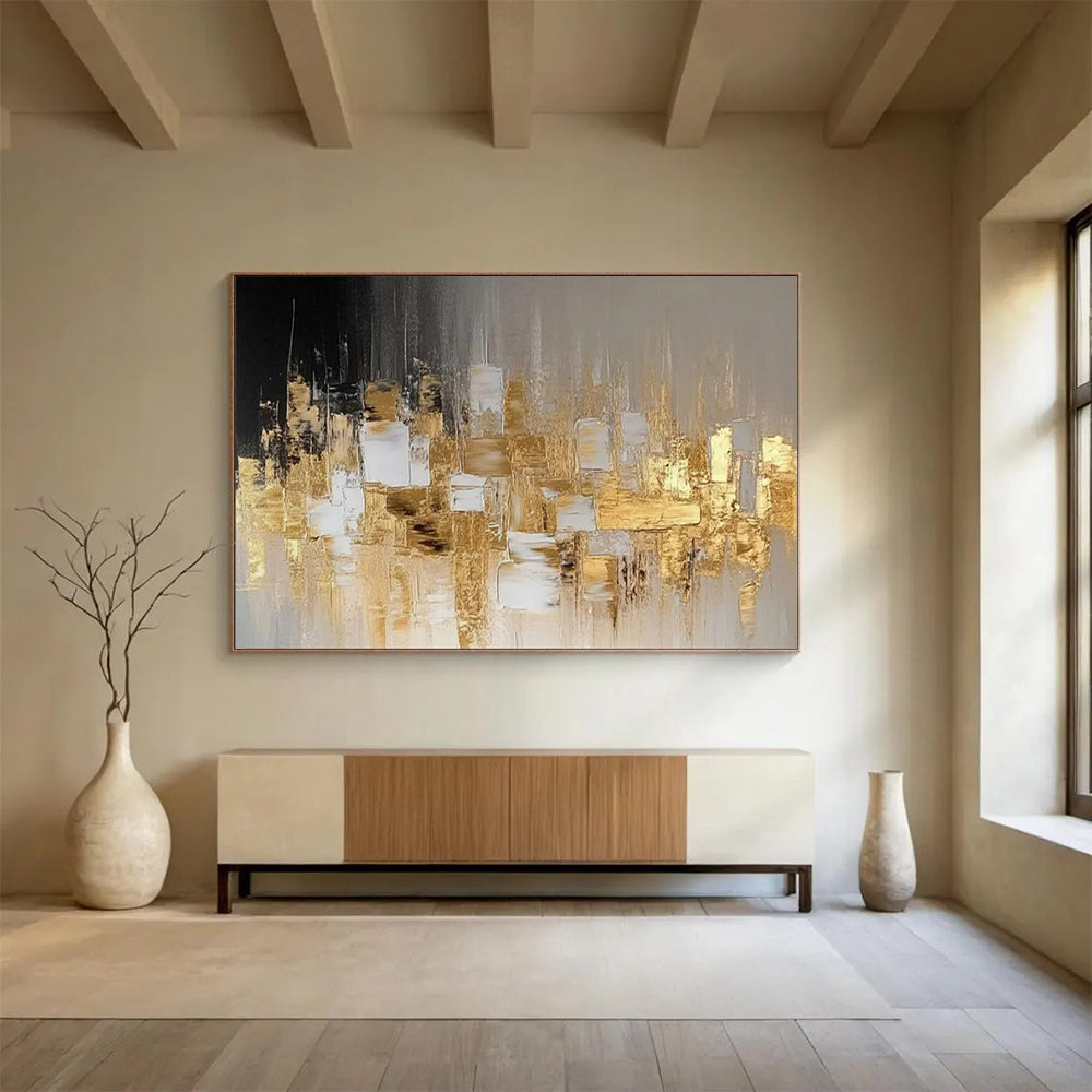 “Gold - Gray Abstract Cityscape” - Modern Abstract Painting On Canvas PT1555