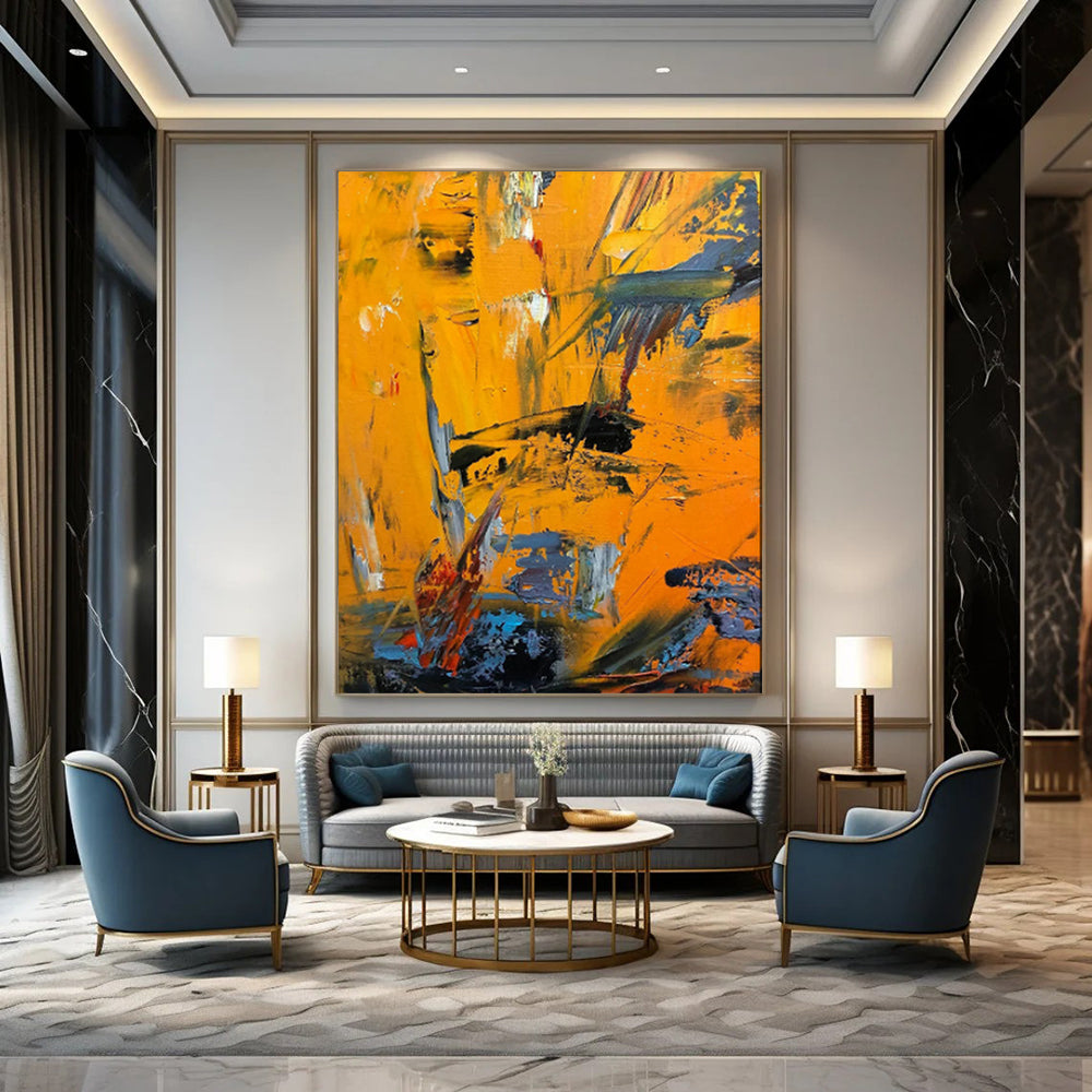 “Vibrant Orange - Blue Abstract” - Abstract Expressionist Painting On Canvas PT1966