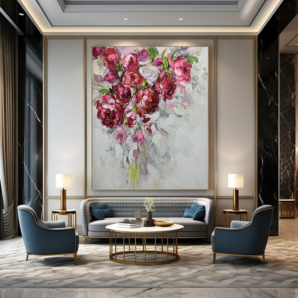 “Blush Bouquet” - Pink, Purple, Floral Impasto Painting On Canvas PT1464