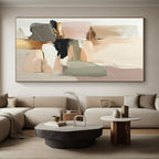 “Blush - Gold Abstract Blocks” - Blush, Gold, Neutral Tones Abstract Geometric Painting On Canvas PS0738