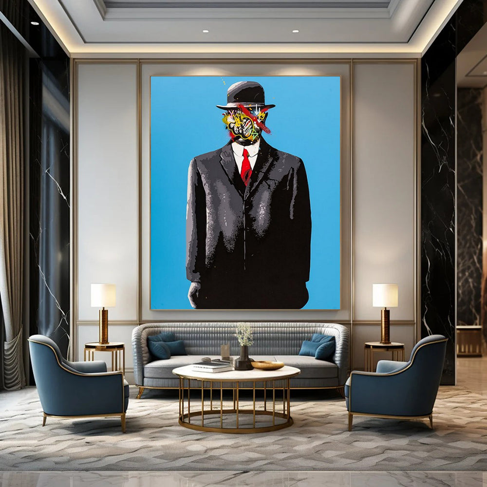 “Surreal Man with Colorful Mask” - Pop - Surrealist Art On Canvas PT2185