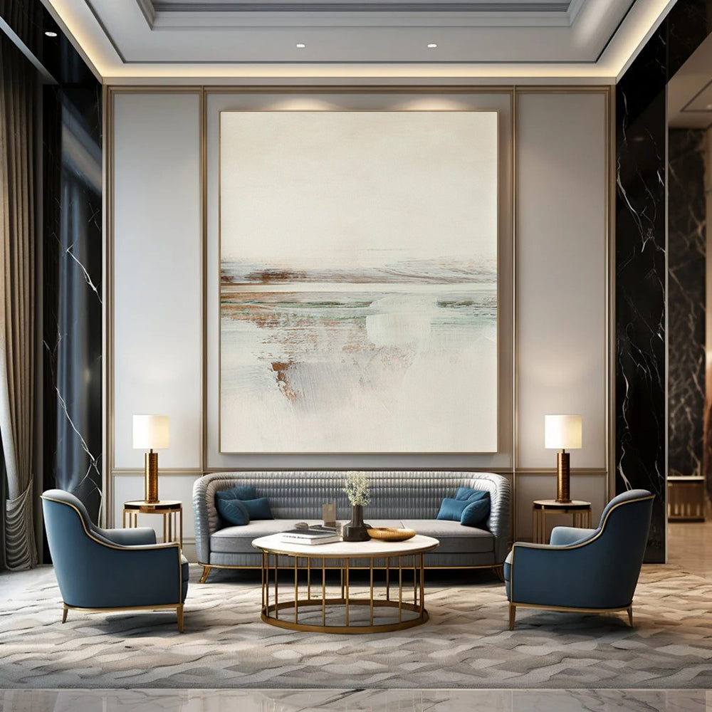 “Soft Tones Abstract Horizon” - Beige, Gray & Subtle Color Hints Painting On Canvas DS225