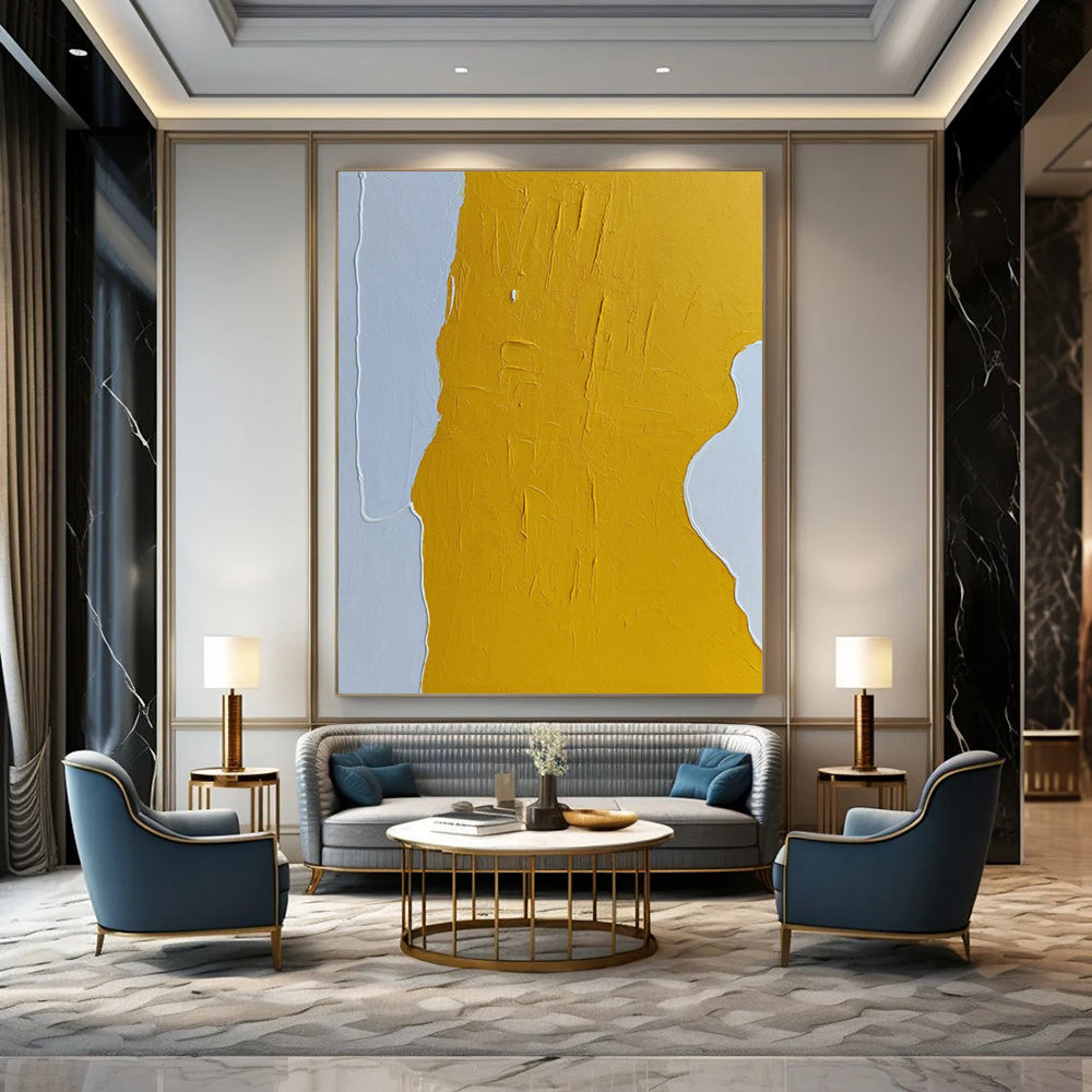 “Yellow and Grey Abstract Form” - Textured Minimalist Painting On Canvas DS351