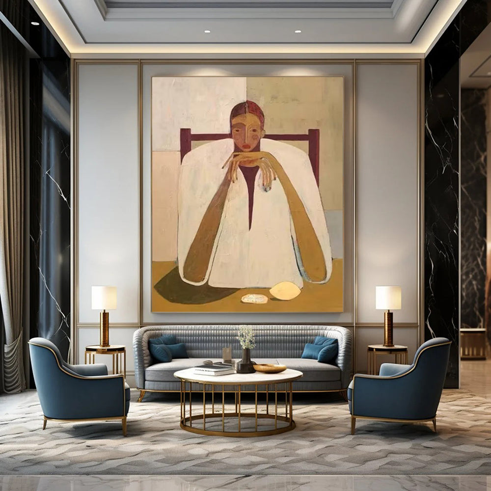 “Seated Figure” - Minimalist Shapes & Subtle Colors Painting On Canvas DS142