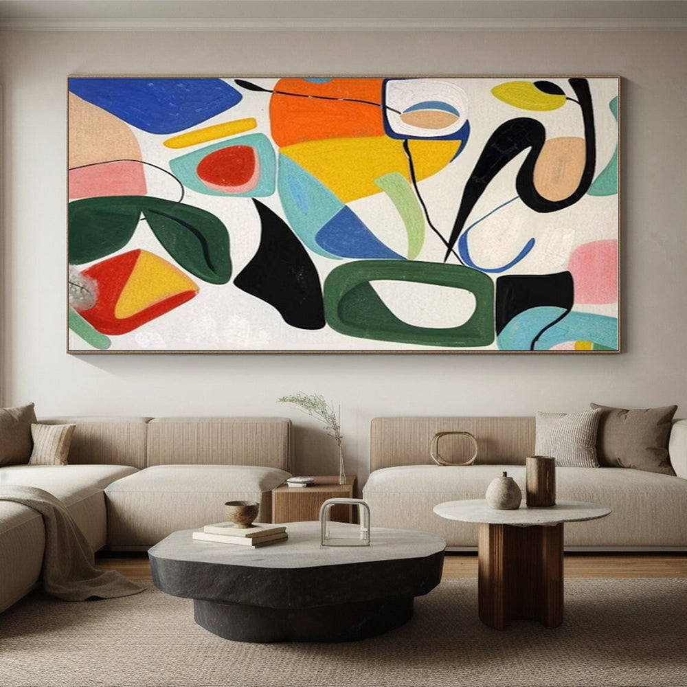 “Colorful Abstract Shapes” - Multicolor, Pink, Blue, Yellow Abstract Geometric Painting On Canvas PS0625