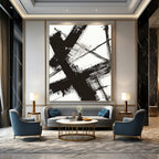 “Black and White Gestural Strokes” - Expressionist Abstract Painting On Canvas PT1028