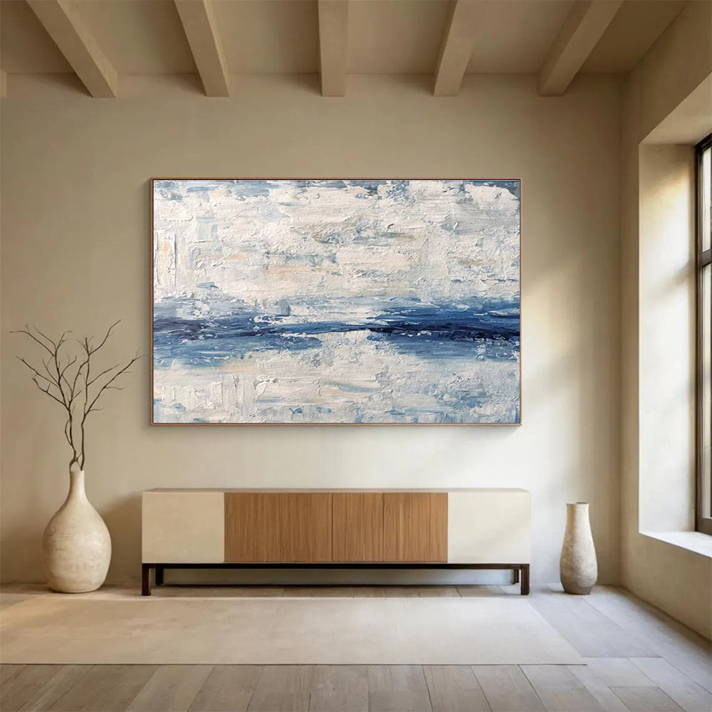 “Blue and White Textured Sea” - Impressionistic Oil Painting On Canvas DKS791