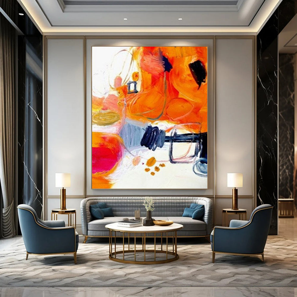 “Orange & Blue Abstract Fusion” - Color - Blocked Abstract Painting On Canvas DS272