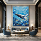 “Impasto Blue Whale Energy” - Expressive Marine Painting On Canvas PT1881