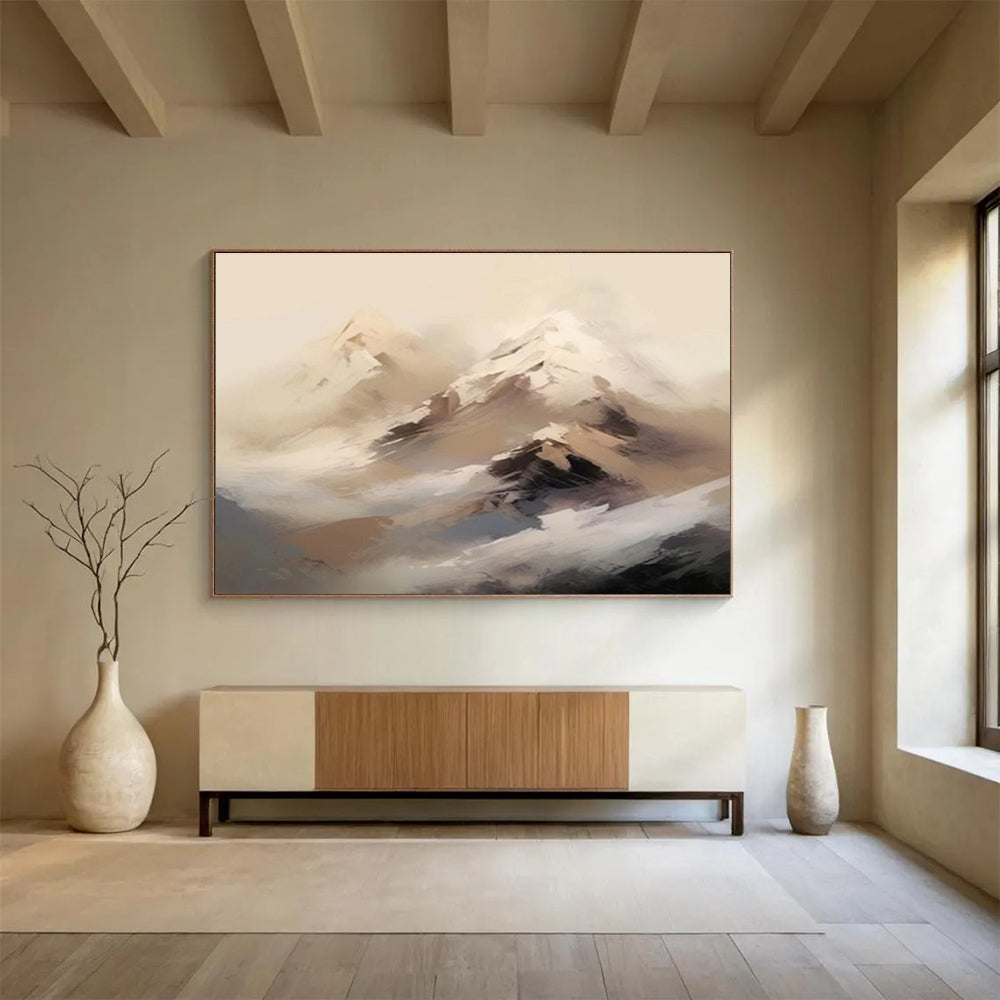 Misty Mountain Peaks in Neutrals - Abstract Landscape Painting On Canvas DKS325