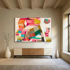 Colorful Geometric Cubist - Inspired Abstract Painting On Canvas DKS070