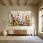 “Pastel Wildflower Meadow” - Soft Pink, Yellow & Green Floral, Impasto Flower Field Painting On Canvas DKS683