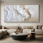 “Cream - White Textured Waves” - Cream, White Textured Abstract Painting On Canvas PS0444
